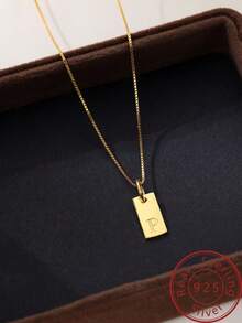 Under the banyan tree 1 件簡單方形 26 個英文字母 925 純銀吊墜項鍊,多功能女式鎖骨鏈 - 金色 - 查看 13