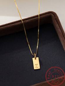 Under the banyan tree 1 件簡單方形 26 個英文字母 925 純銀吊墜項鍊,多功能女式鎖骨鏈 - 金色 - 查看 16