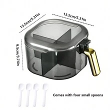 1pc Plastic Seasoning Box With Lid And Spoon For Kitchen Condiment Storage Organizer - Upgraded Gold-plated Model-transparent Black [four-part Grid/free Spoon] - View 2