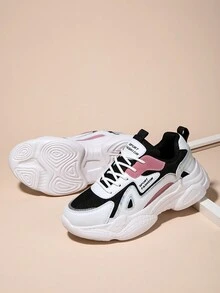 女款運動鞋舒適輕量休閒跑鞋,透氣網布時尚運動鞋適用於戶外徒步和行走 - 黑與白 - 查看 5