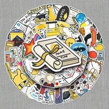 50入原創畢業季貼紙,涂鴉卡通設計,非侵權,可貼於diy、手機、行李上 - 黑色 - 查看 1