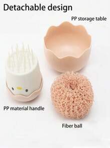 1pc Adorable Cartoon Eggshell Shaped Nano Fiber Cleaning Brush For Pots And Dishes - Pink - View 6