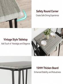 Dining Table Set For 2, Kitchen Table And Chairs, Square Dining Room Table Set With 2 Upholstered Chairs, 3 Piece Kitchen Table Set For Small Space, Apartment - Grey - View 3
