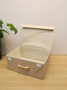 1 件纯色优质亚麻可折叠衣物收纳盒、衣柜整理盒、织物收纳箱、M/XL 尺寸，带前木手柄，方便抓取、抽屉式木手柄收纳盒、带双侧手柄，方便携带、大容量衣柜整理收纳盒 - 卡其色 - 查看 6