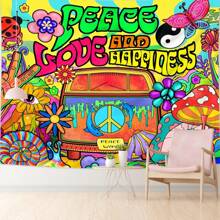 1pc Fantasy Cartoon Tapestry With Flowers, Butterflies, Mushrooms & Abstract Printed Polyester Fabric Banner For Home Bedroom Decoration (Clip Not Included) - Multicolor - View 6