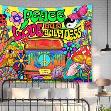 1pc Fantasy Cartoon Tapestry With Flowers, Butterflies, Mushrooms & Abstract Printed Polyester Fabric Banner For Home Bedroom Decoration (Clip Not Included) - Multicolor - View 2