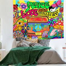 1pc Fantasy Cartoon Tapestry With Flowers, Butterflies, Mushrooms & Abstract Printed Polyester Fabric Banner For Home Bedroom Decoration (Clip Not Included) - Multicolor - View 7