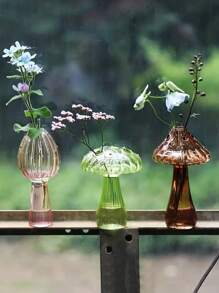 1入組北歐風格水培蘑菇造型瓶,窄口光澤半透明玻璃花瓶,適用於家庭辦公室客廳裝飾,創意植物瓶 - 綠色 - 查看 4