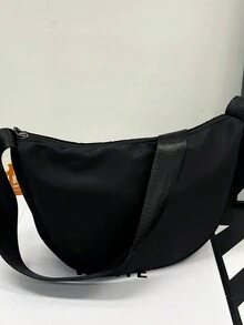 彩色對比斜跨包,花卉字母印花肩袋,時尚尼龍腋下小包,女士拉鍊手提袋,花卉字母印花肩袋,時尚尼龍腋下包,女士拉鍊手提袋和小錢包 - 黑色 - 查看 5