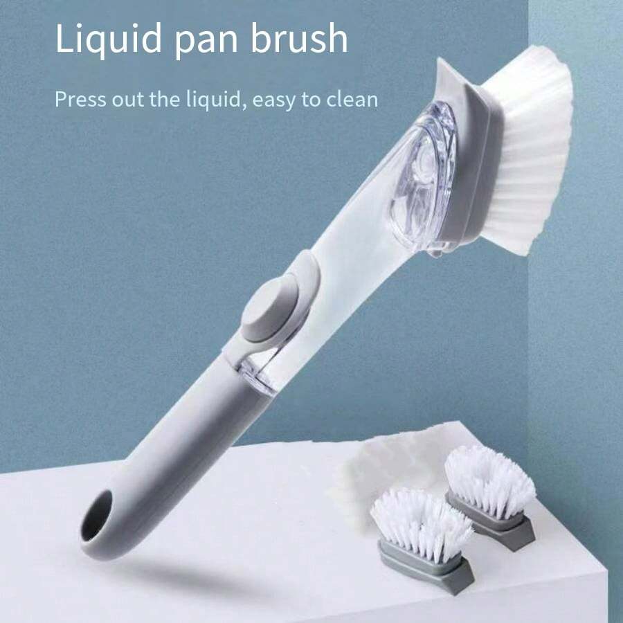 1入組廚房長柄水壓鍋刷,具有自動補液功能,防粘油清潔工具 - 灰色 - 查看 1