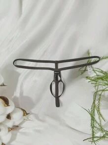 男士性感內褲，彈性前中部適用於環孔類型性感G弦 - 紫紅色 - 查看 2