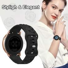 Unbeinst 1 条 20 毫米压纹玫瑰硅胶表带，女式防水运动表带，兼容三星 Galaxy Watch 6/5/4（40 毫米 44 毫米）/Galaxy Watch 5 Pro（45 毫米）/Galaxy Active 2/Galaxy Watch 3 - 淺藍 - 查看 2