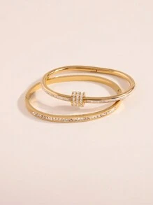 2 Pcs Simple Fashion Light Luxury Stainless Steel Single Row Drill Rotating Bracelet Suitable For Women's Daily Wear - Gold - View 6