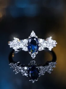 Vanel 1pc Exquisite Promise Ring, Set With Aqua Blue Cubic Zirconia, Women's Engagement Wedding Ring, Multiple Sizes Available, Gift For Her - Blue - View 2