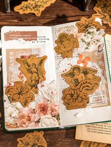 CANDY POETRY 一包40張復古風格植物花卉貼紙,適用於剪貼簿,diy裝飾,節日禮品,個性化日程表,學校/辦公室創意文具用品 - 綠色 - 查看 4