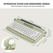 Yunzii B307升級版無線打字機鍵盤,集成支架的復古鍵盤,帶有可愛的圓形按鍵,適用於win/多設備的usb-c/bt鍵盤（b307,抹茶綠） - 抹茶綠色 - 查看 2