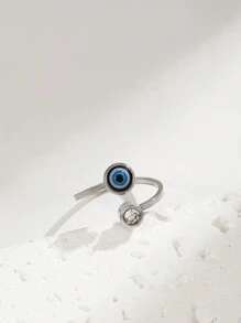 1pc Minimalist Style Silver-Color Evil Eye Open Ring, Suitable As Gift For Girls - Silver - View 4
