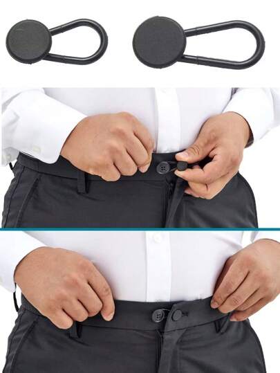 2 件黑色裤子腰带延长扣，光滑橡胶多功能可调节腰部延长器，适合男士学校优雅休闲商务婚礼季节礼物，适合新郎和伴郎