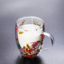 1 Pc 350ml Creative Double Wall Glass Cup Real Flower Conch Flash Filler Glass Cups Hand Gifts High Borosilicate Glass Cups With Handles - Apricot - View 2