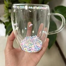 1 Pc 350ml Creative Double Wall Glass Cup Real Flower Conch Flash Filler Glass Cups Hand Gifts High Borosilicate Glass Cups With Handles - Apricot - View 4