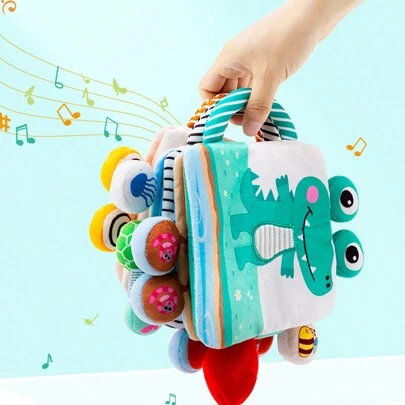 1pc Colorful Plush Crocodile Soft Cloth Baby Early Educational Sensory Rattle Book Toy With Hanging Bell, Suitable For Newborn Gifts