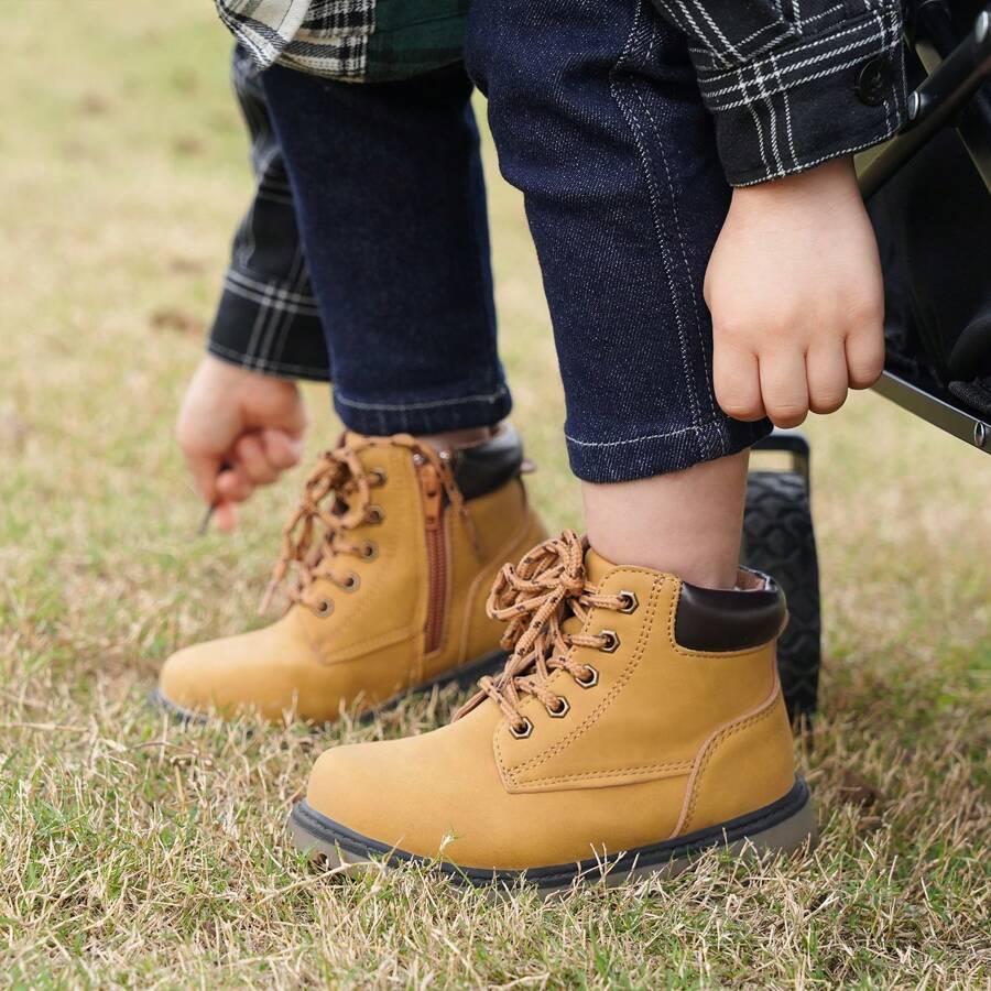 Kids Classic Zipper Lace Up Waterproof Wedding Party Prom Comfort Work Boot Fall Winter Boys Shoes Birthday Halloween Christmas Gifts - 棕色 - 查看 1