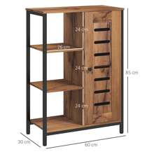 kleankin Meuble de salle de bain sur pied, meuble de rangement, design industriel, structure en acier, 3 étagères ouvertes, placard à 2 niveaux, porte à lamelles, 60 x 30 x 85 cm, marron rustique - Marron - Voir 5