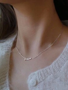 FOREVER QUEEN 1 件 S925 純銀簡約 Forever 字母吊墜項鍊鍍 14k 金,送給女朋友或最好朋友的完美禮物 - 銀色 - 查看 2