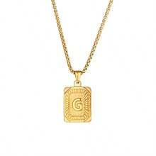 1pc Women's Titanium Steel Letter Necklace - 26 Alphabet Square Plate Pendant Clavicle Chain, Suitable For Daily Wear, Festivals And Parties - M - View 31