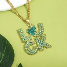 1pc Green St. Patrick's Day Letter Luck Design Zinc Alloy Necklace For Women, Festival Celebration Necklace - Green Necklace - View 9