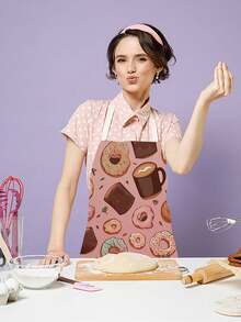 1pc Sweet Donut Lovely Style Linen Printed Apron - Multicolor - View 1