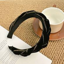 1入組女士絨面扭轉辮子髮箍,新潮時尚髮箍裝飾,突顯面部輪廓 - 彩色 - 查看 4