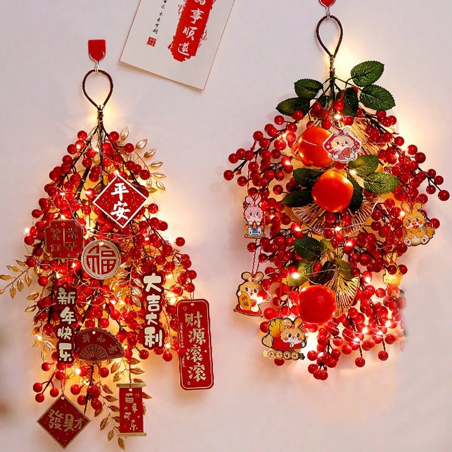 2024年農曆龍年春節裝飾,新年掛飾,紅色果實設計為好運財富之象徵,節日用品,家居裝飾 - 發財果掛飾[吉祥如意]/發光款 - 查看 1