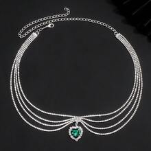 波希奢華鑲嵌心形水鑽新娘頭鏈頭帶,女性婚禮配飾水晶額鏈髮飾 - 綠色 - 查看 7