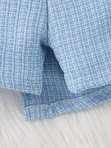 Young Girls' Soft & Comfortable Fall/Winter Sweet Outfit Set With Ruffled Solid Color T-Shirt And Buttoned Woolen Skort - Multicolor - View 7