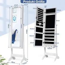 Jewelry Cabinet With Mirror, Freestanding Mirror Cabinet, Standing & Lockable Jewelry Shelf, Standing Mirror With Drawers, Jewelry Box Angle Adjustable, Choice Of Colors (White)