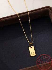 Under the banyan tree 1 件簡單方形 26 個英文字母 925 純銀吊墜項鍊,多功能女式鎖骨鏈 - 金色 - 查看 14