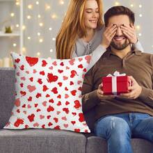 1入組印花愛心款無芯枕套,浪漫款方形裝飾枕套,適用於客廳、臥室、沙發,適合作為女生紀念日禮物 - 粉色 - 查看 1