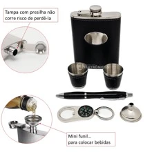 Kit Cantil Porta Bebidas Personalizado Portátil Canivete Abridor Copo Shot  Aço Inox Bebidas Whisky - DY8831 / DY8832 / DY8833 / DY8838 / DY8839 / DY8840 / DY8841 - DY8833 - Visão 3