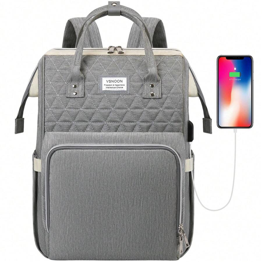 VSNOON Laptop Backpack For Women,15.6 Inch Stylish Rucksack Wide Open, College School Backpack With USB Charging Port, Water Resistant Travel Business Work Bag Computer Bookbag For Men - Grey - View 1