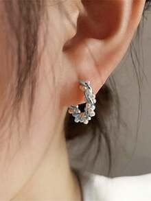 BALMORA 1pair French Style S925 Sterling Silver Circle Hoop Earrings As Women's Daily Accessory - Silver - View 1