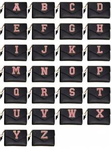 Portofel scurt pentru femei Portofel din piele PU neagră Fată drăguță Poșetă minunată pentru monede 26 scrisori inițiale Moda Femeie Suport carduri de mână Mini ciucuri Portofel