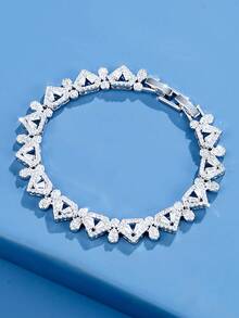 DV JEWELRY 1 件奢华方晶锆石镀白金女士手链，优雅珠宝，适合约会、婚礼、派对、周年纪念礼物 - 銀色 - 查看 3