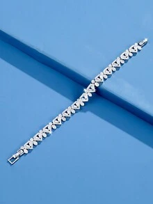 DV JEWELRY 1 件奢华方晶锆石镀白金女士手链，优雅珠宝，适合约会、婚礼、派对、周年纪念礼物 - 銀色 - 查看 4