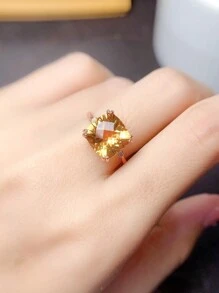 1件方形香檳色開口戒指,可調節,彩色寶石女士戒指,日常穿戴理想禮物 - 方形 - 查看 2