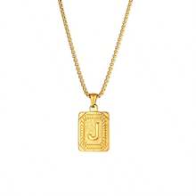 1pc Women's Titanium Steel Letter Necklace - 26 Alphabet Square Plate Pendant Clavicle Chain, Suitable For Daily Wear, Festivals And Parties - M - View 10