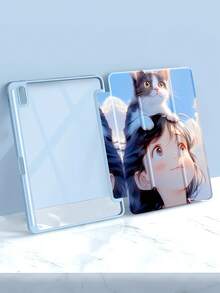 Cute Cartoon Cat Girl Painted Acrylic Back Shell, Shockproof Case Compatible With Ipad With Wake/Sleep Function - Multicolor - View 2