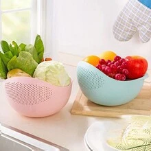 1pc Rice Washer Strainer Bowl, Plastic Colander, Beans Peas Washing Filter Basket Sieve Drainer, Kitchen Cleaning Gadget For Vegetable, Fruit, Pasta - Green - View 9