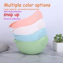 1pc Rice Washer Strainer Bowl, Plastic Colander, Beans Peas Washing Filter Basket Sieve Drainer, Kitchen Cleaning Gadget For Vegetable, Fruit, Pasta - Green - View 3