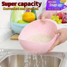 1pc Rice Washer Strainer Bowl, Plastic Colander, Beans Peas Washing Filter Basket Sieve Drainer, Kitchen Cleaning Gadget For Vegetable, Fruit, Pasta - Green - View 5